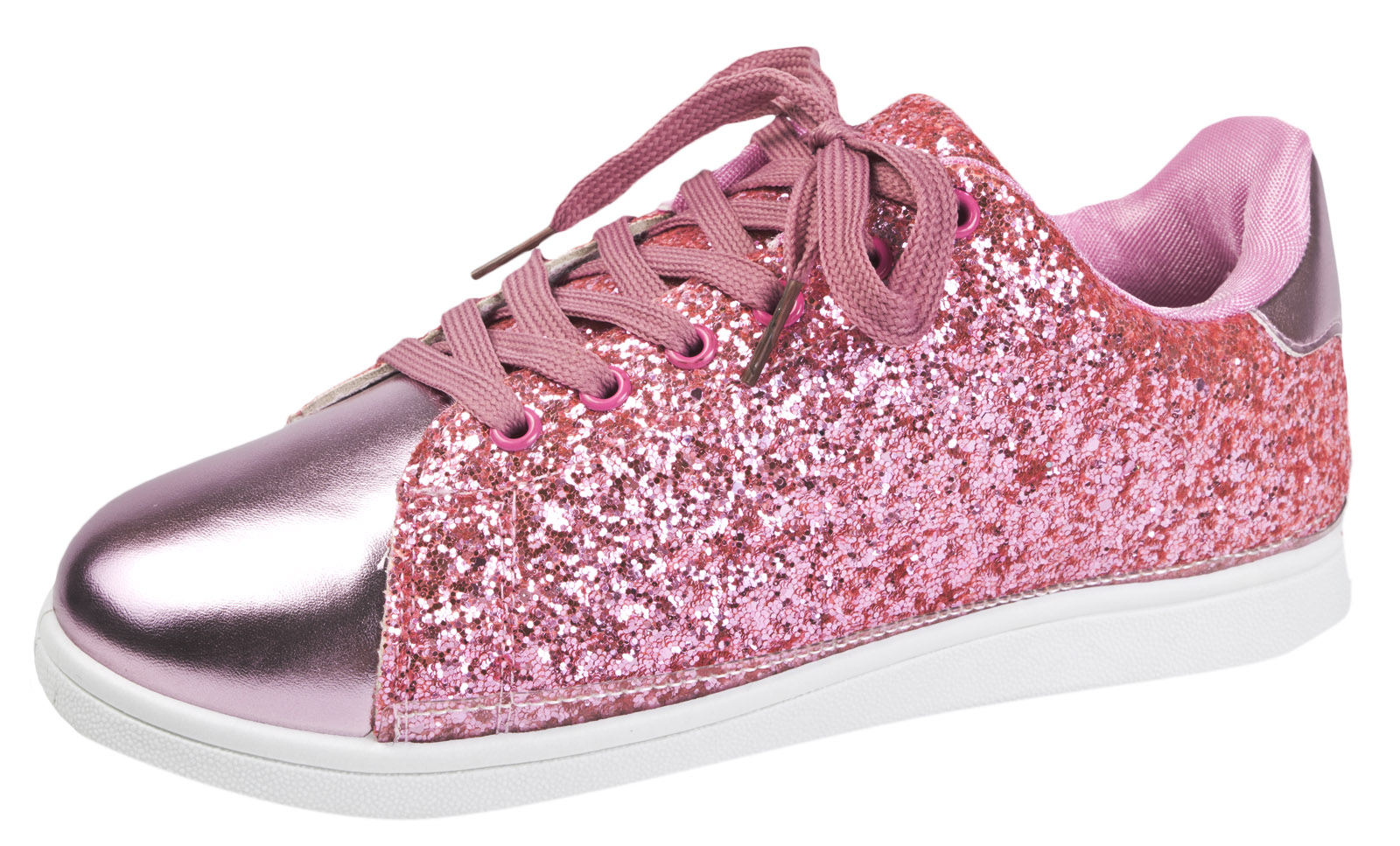 Womens Glitter Sports Trainers Ladies Metallic Lace Up Pumps Gym